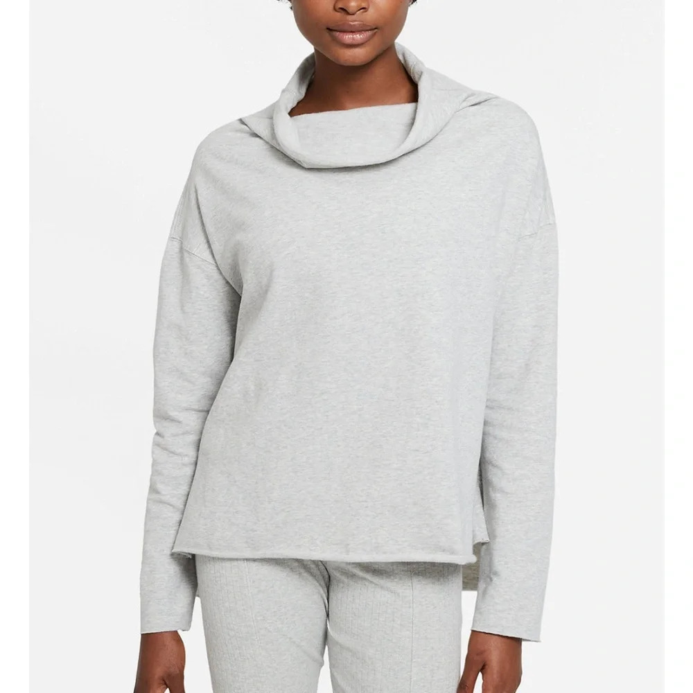 Nike Yoga Women's Core Brushed Fleece Funnel-Neck Top XS Light Grey
